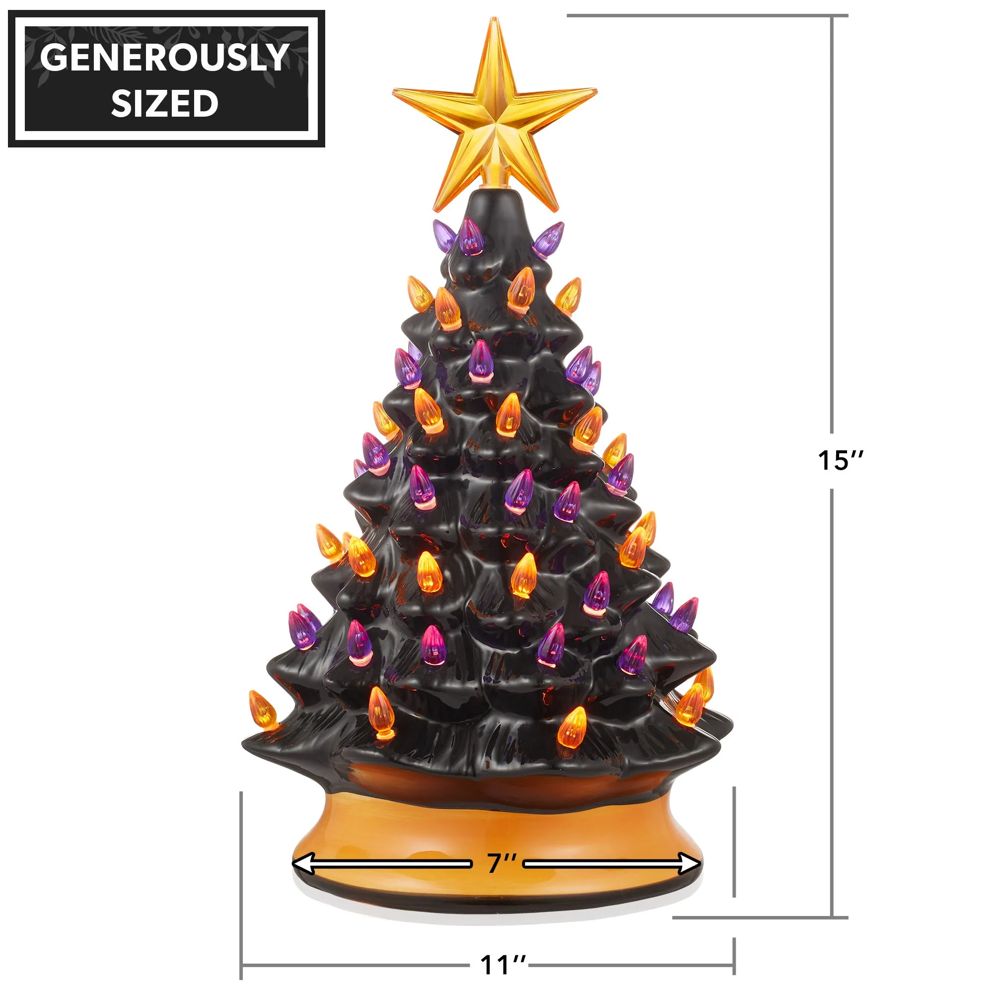 15" Hand Painted Ceramic Pre-Lit Halloween Tree with Pumpkin and Star