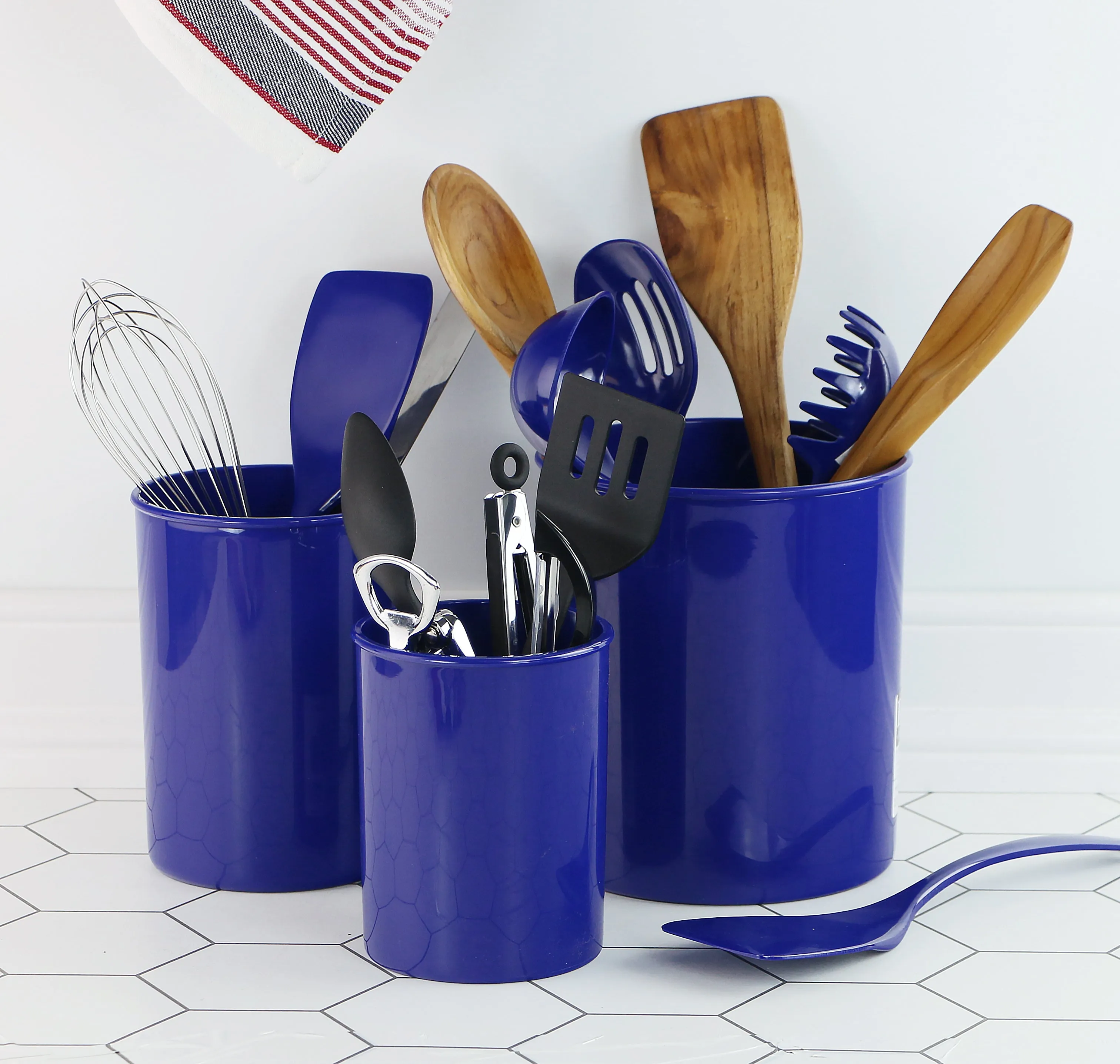 3pc Plastic Utensil Holders, Indigo