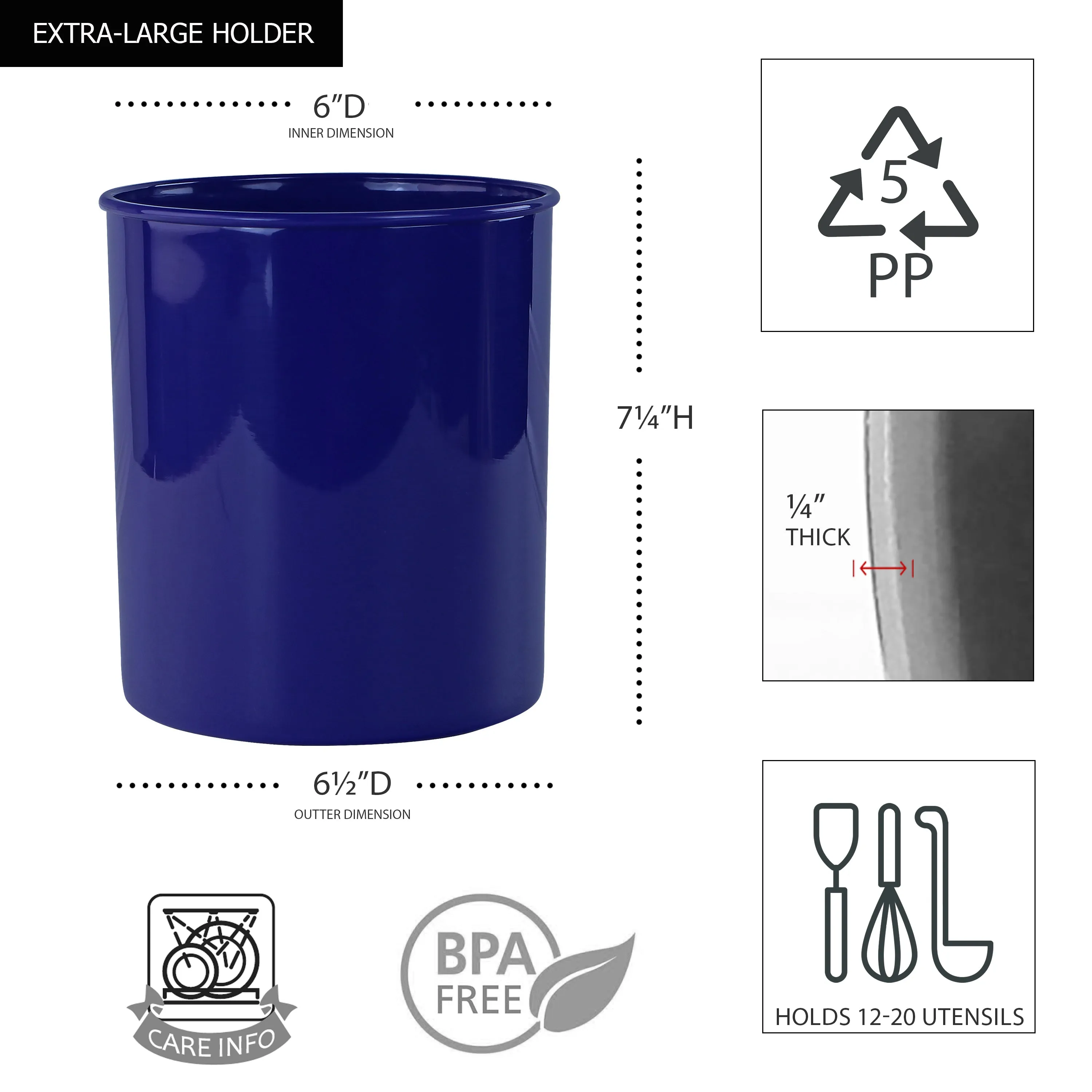 3pc Plastic Utensil Holders, Indigo