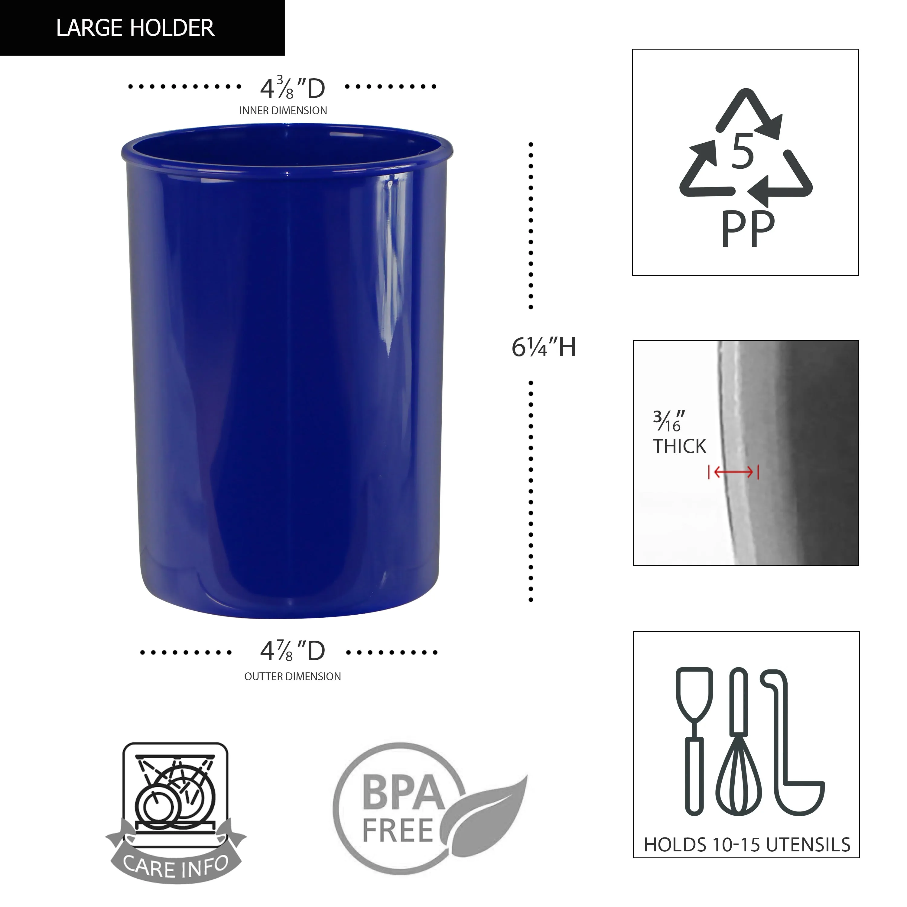 3pc Plastic Utensil Holders, Indigo