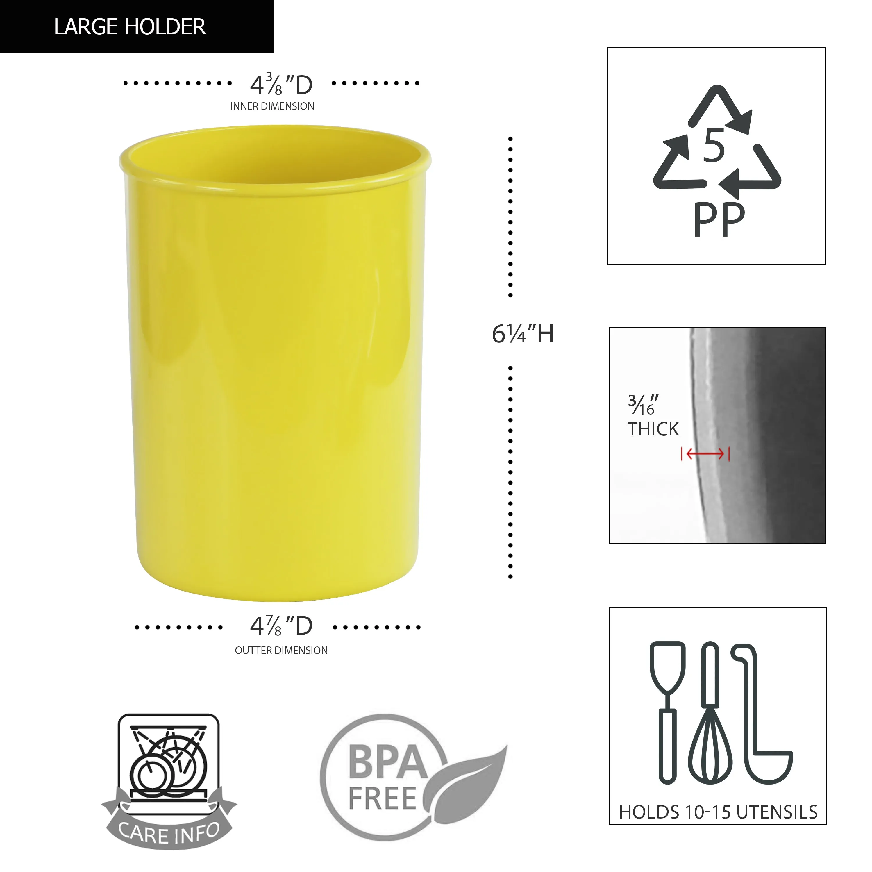 3pc Plastic Utensil Holders, Lemon
