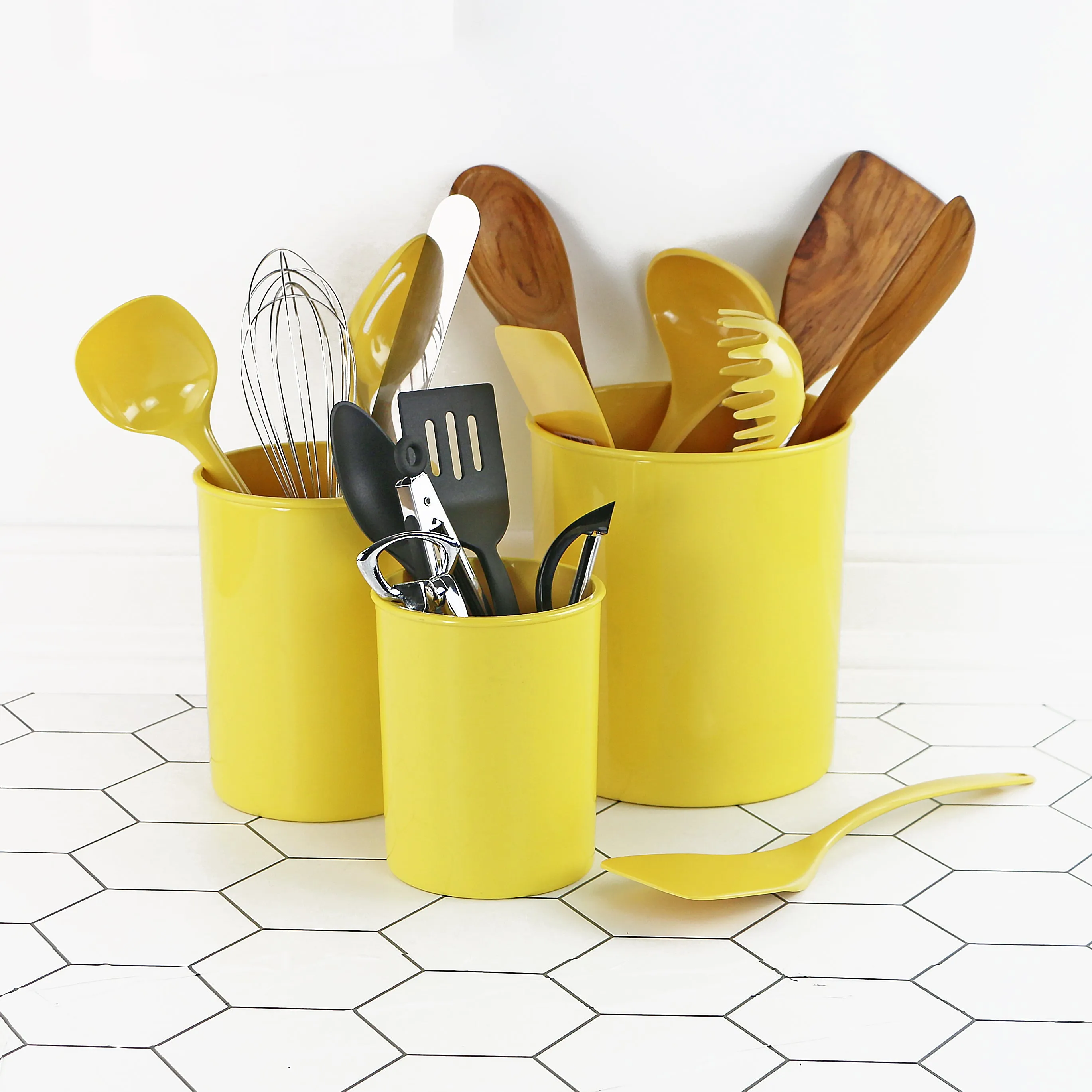 3pc Plastic Utensil Holders, Lemon