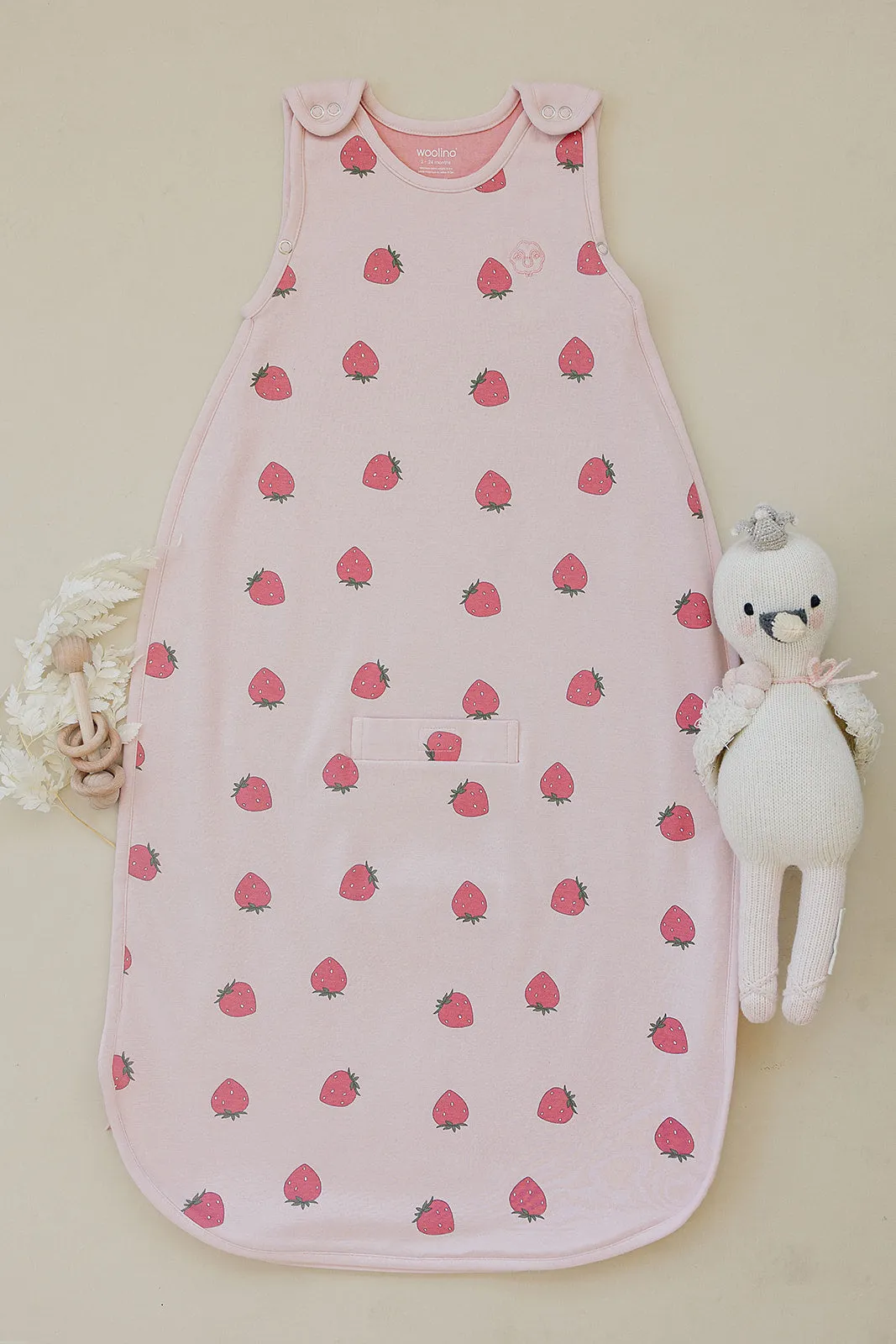 4 Season Ultimate Baby Sleep Bag, Merino Wool & Organic Cotton, 2 Months - 2 Years, Strawberry