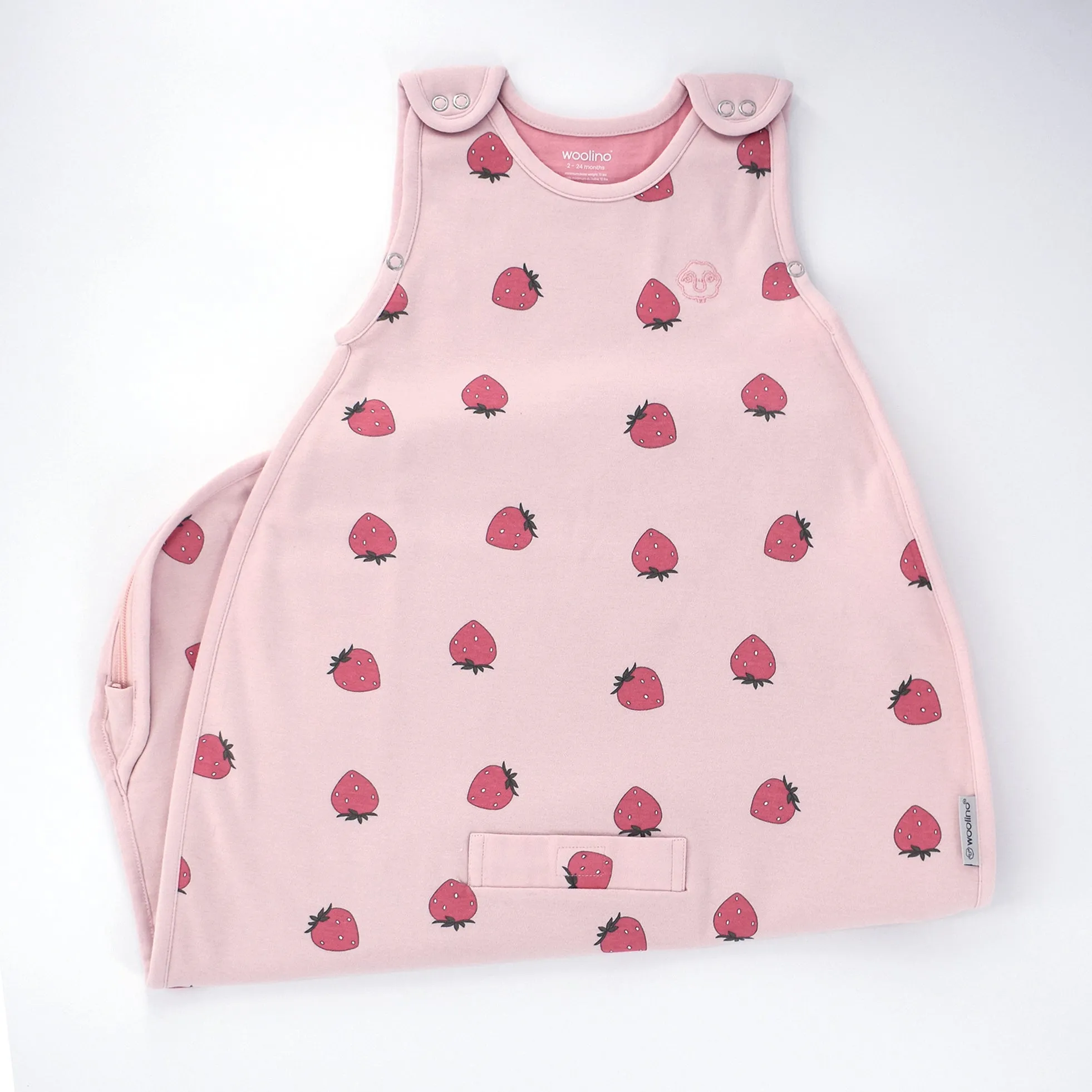 4 Season Ultimate Baby Sleep Bag, Merino Wool & Organic Cotton, 2 Months - 2 Years, Strawberry