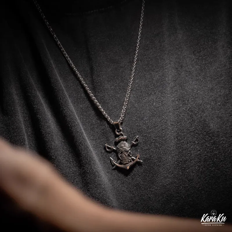 Jolly Roger Skeleton Pirate Titanium Necklace
