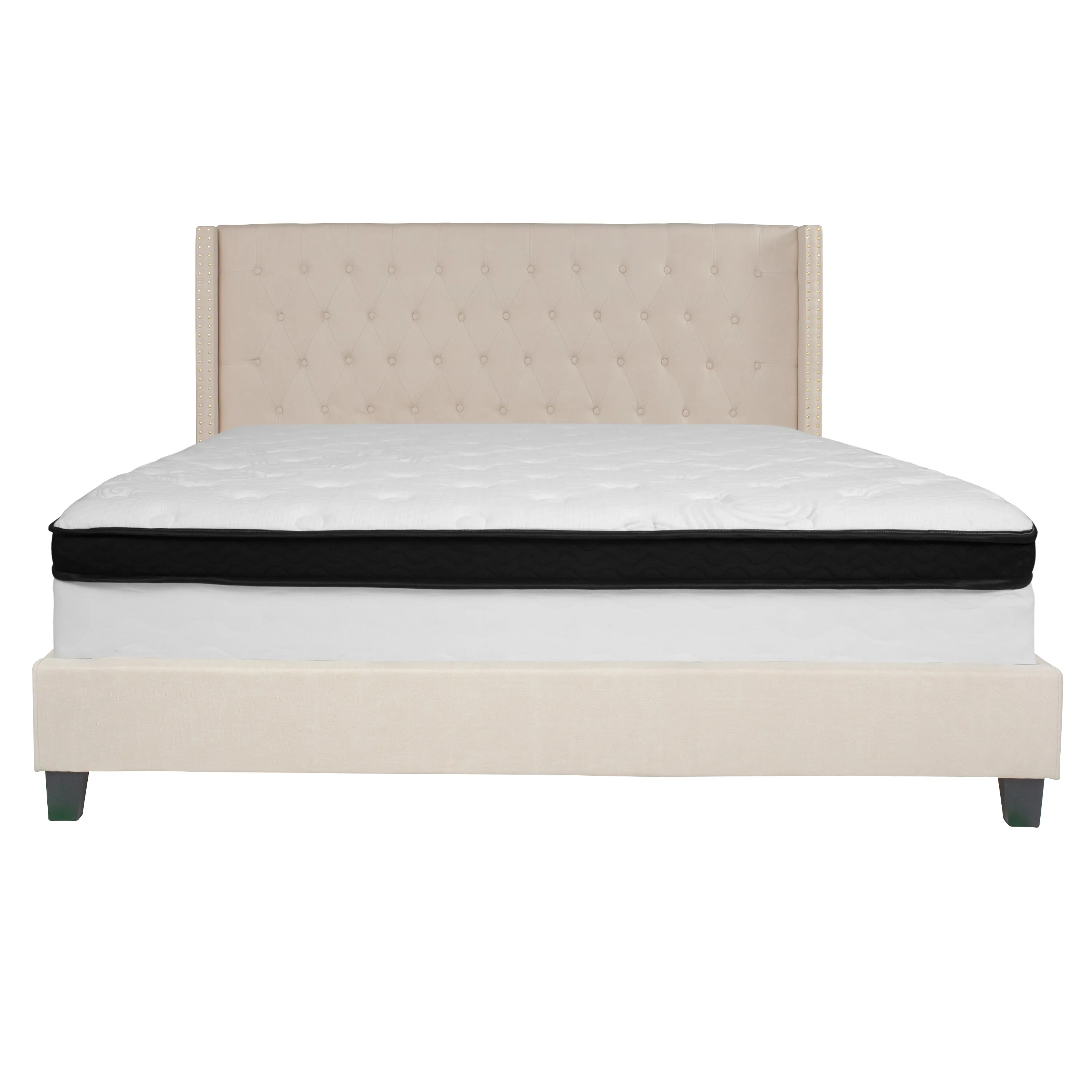 King Platform Bed Set-Beige HG-BMF-36-GG