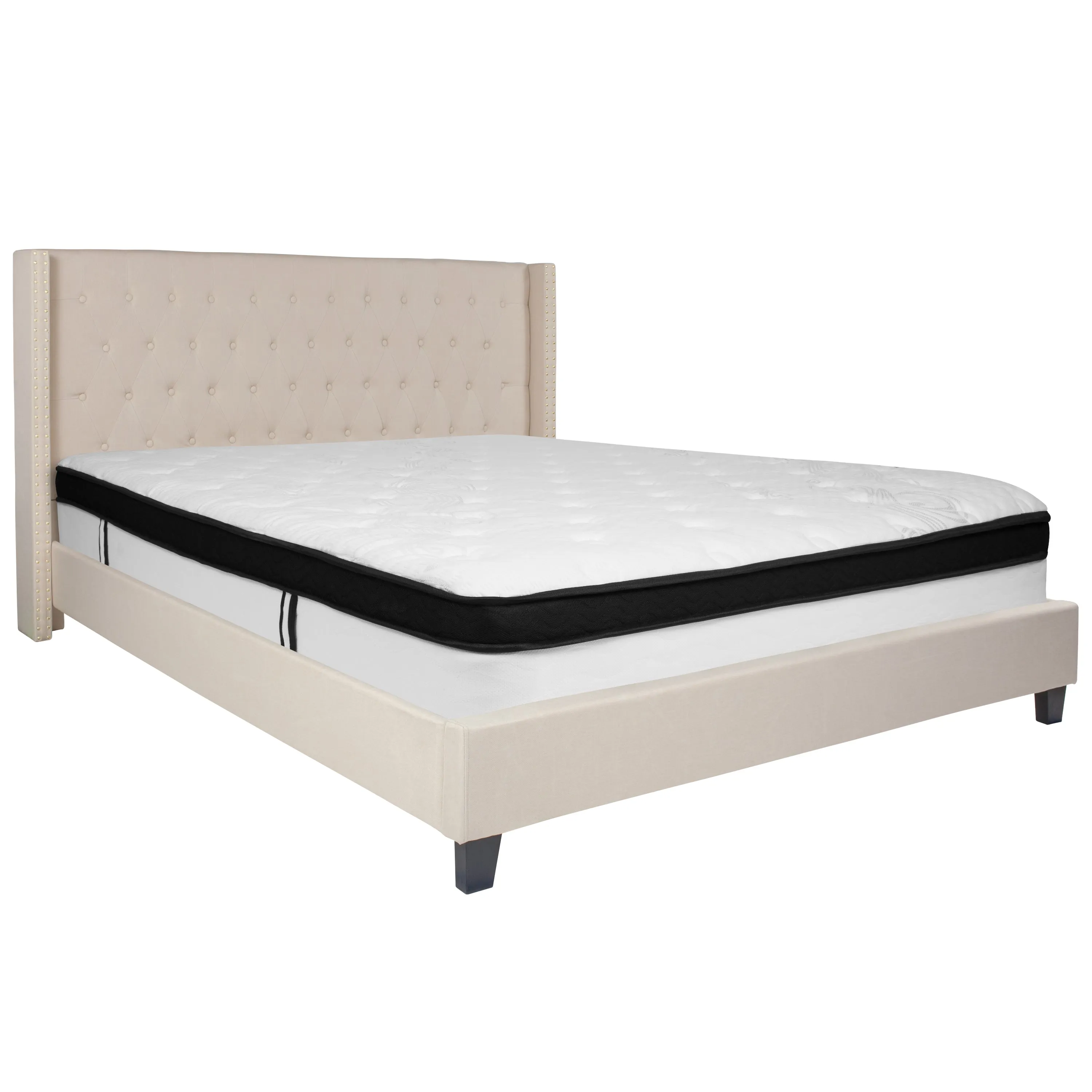 King Platform Bed Set-Beige HG-BMF-36-GG