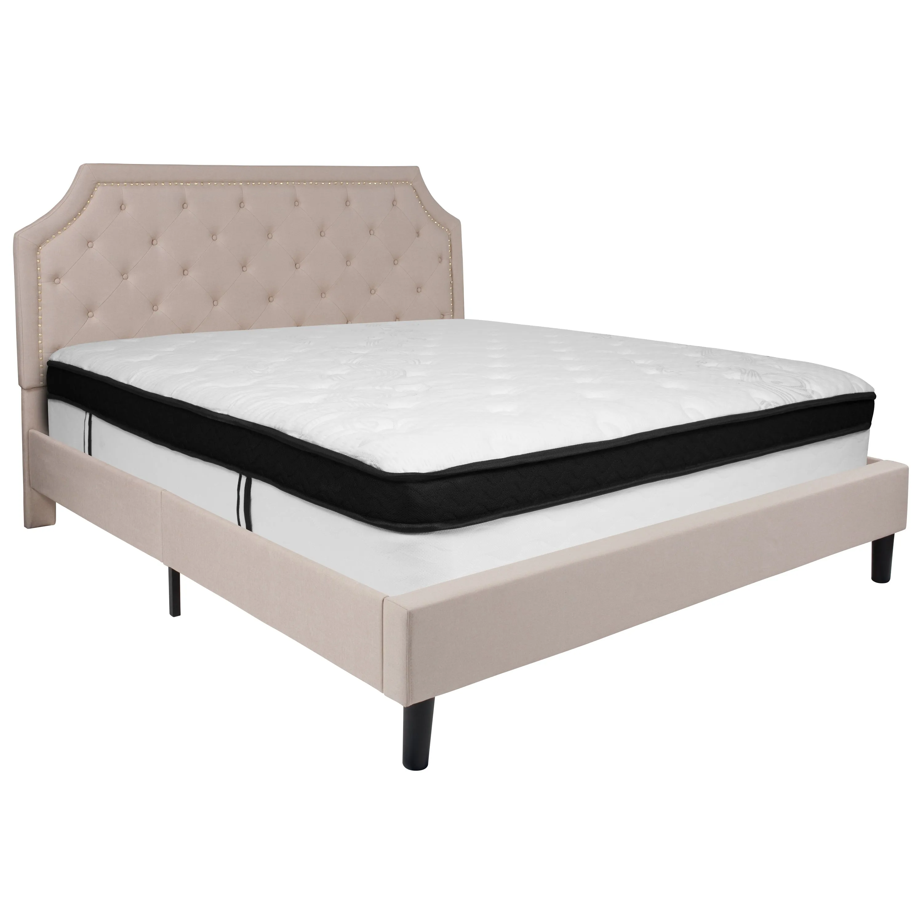 King Platform Bed Set-Beige SL-BMF-4-GG