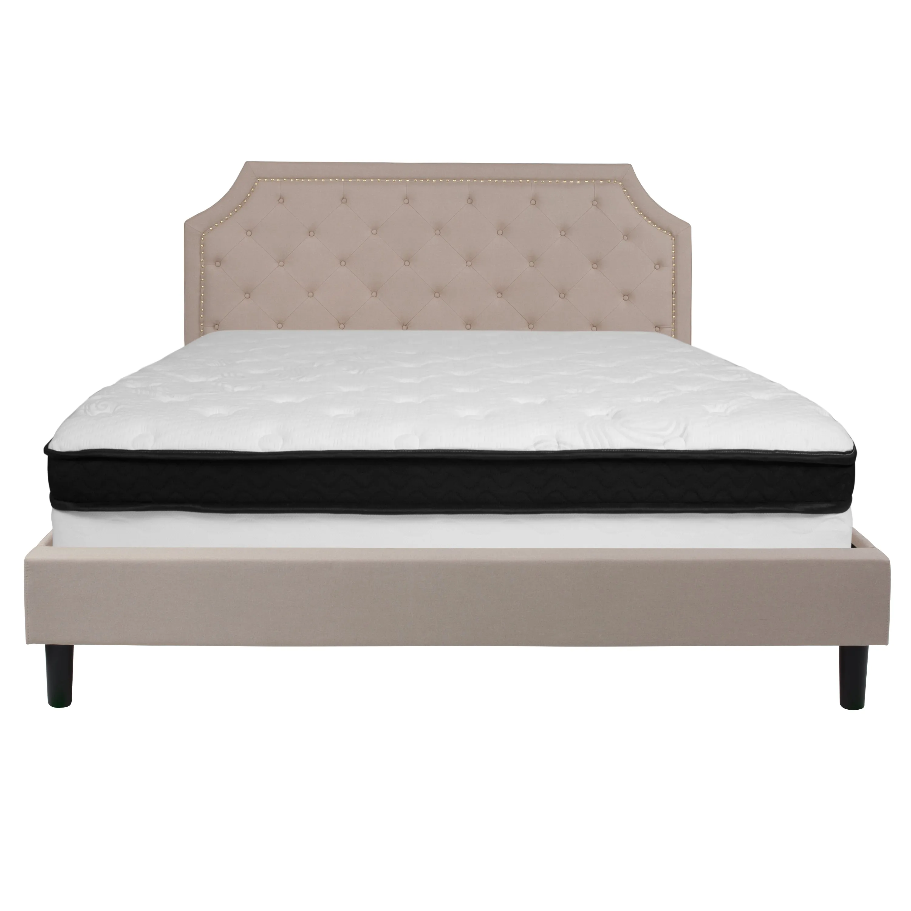 King Platform Bed Set-Beige SL-BMF-4-GG