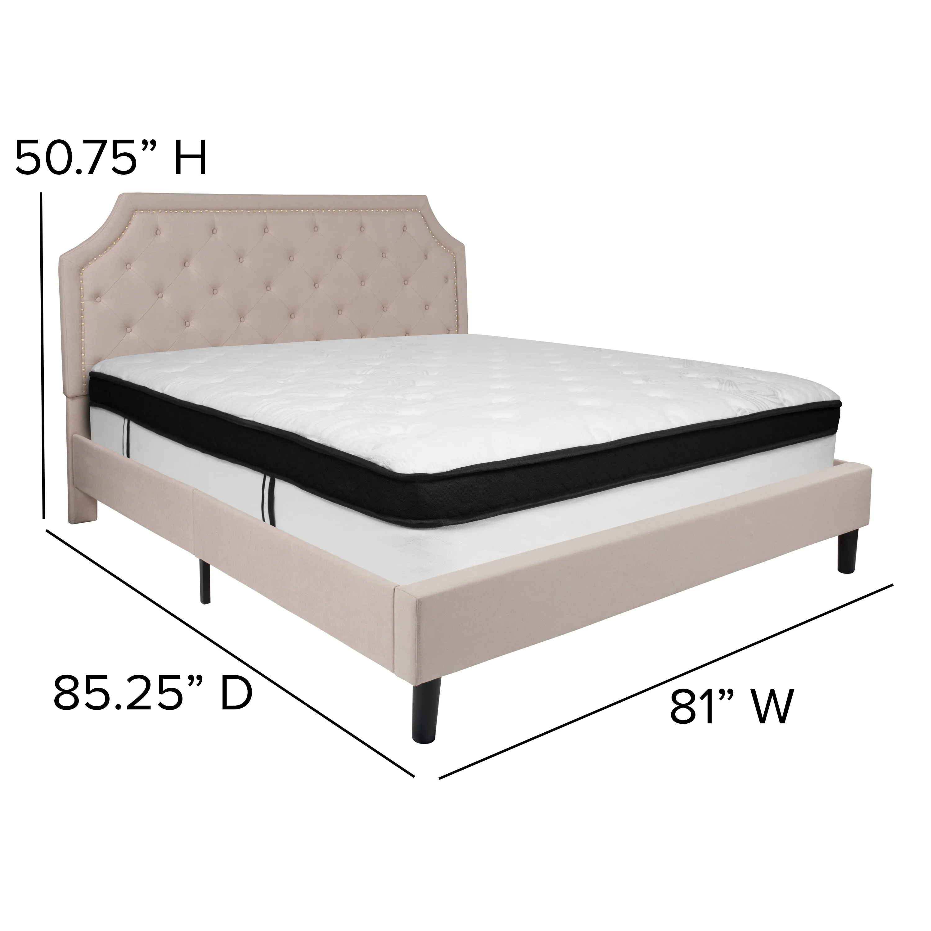 King Platform Bed Set-Beige SL-BMF-4-GG