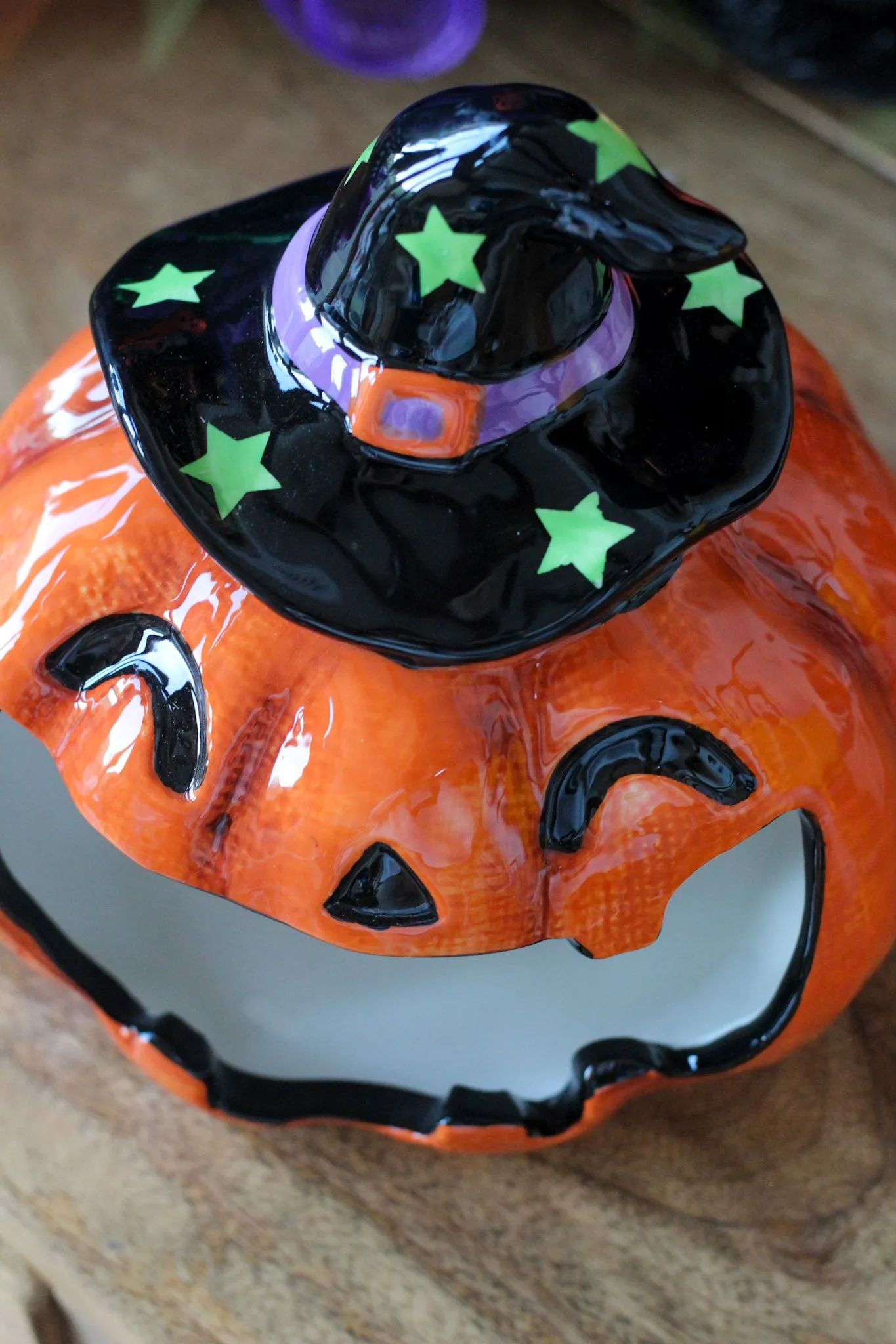 Large Witch Hat Jack O'Lantern Ceramic Candle Holder