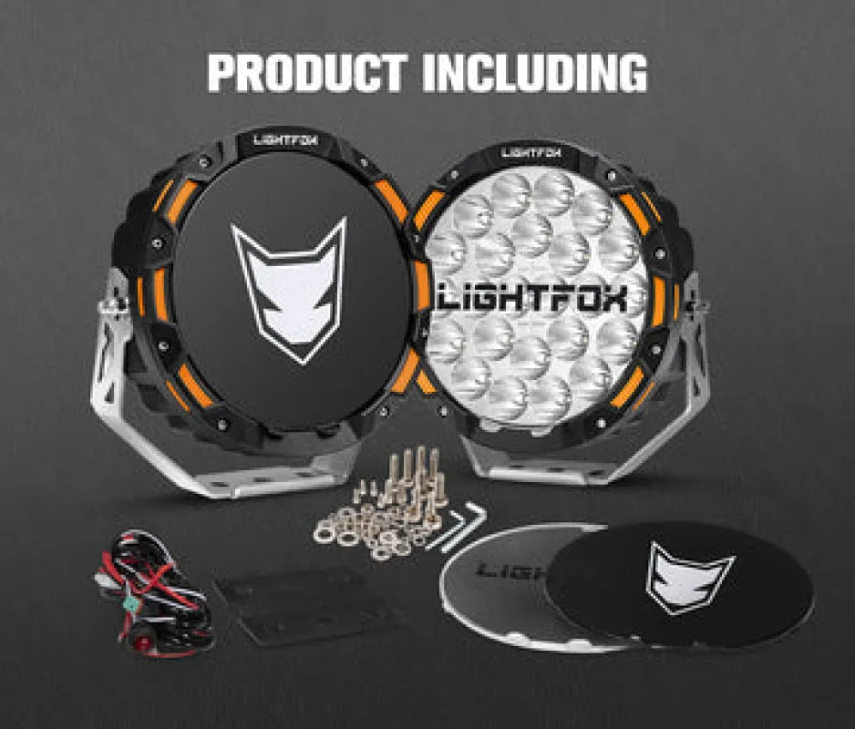 Lightfox 9" LED Driving Lights with Harness | Pair | Includes Covers