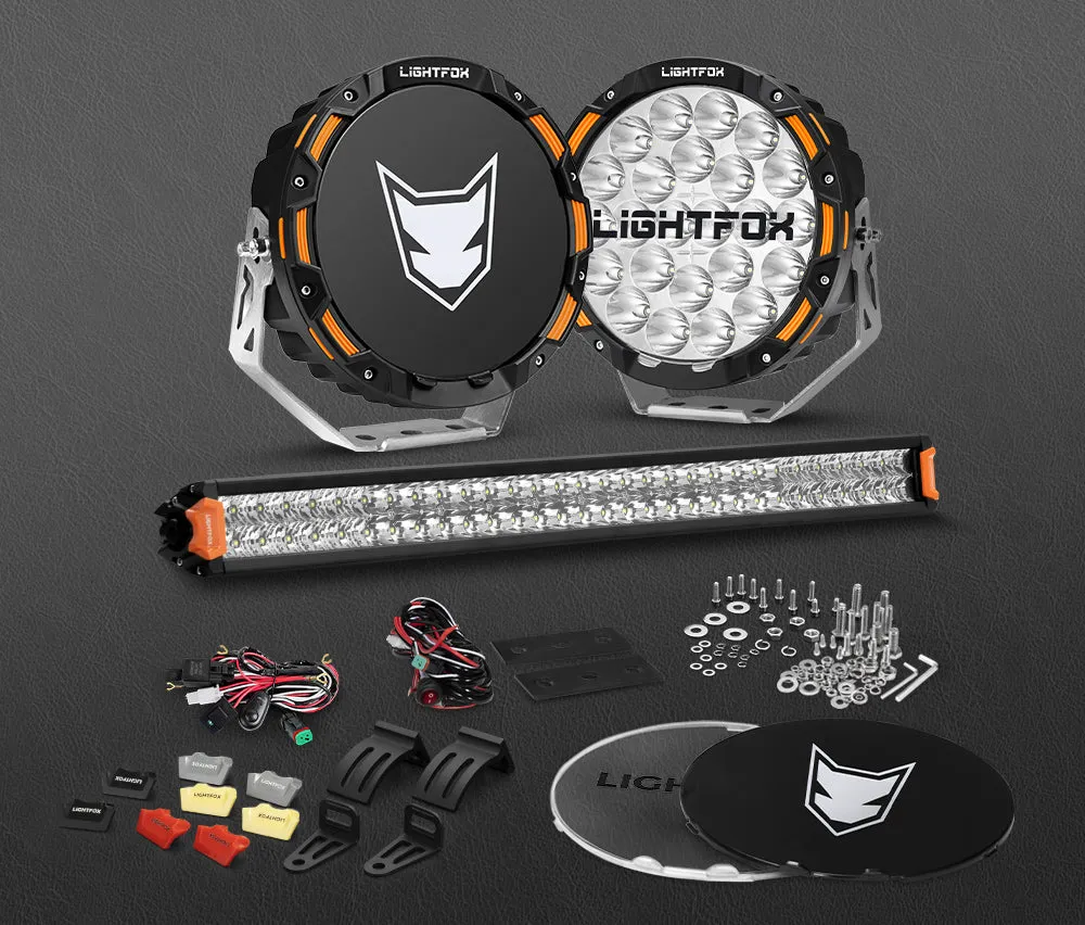Lightfox OSRAM 9 inch LED Driving Lights   30 inch Dual Row LED Light Bar   Wiring Kit