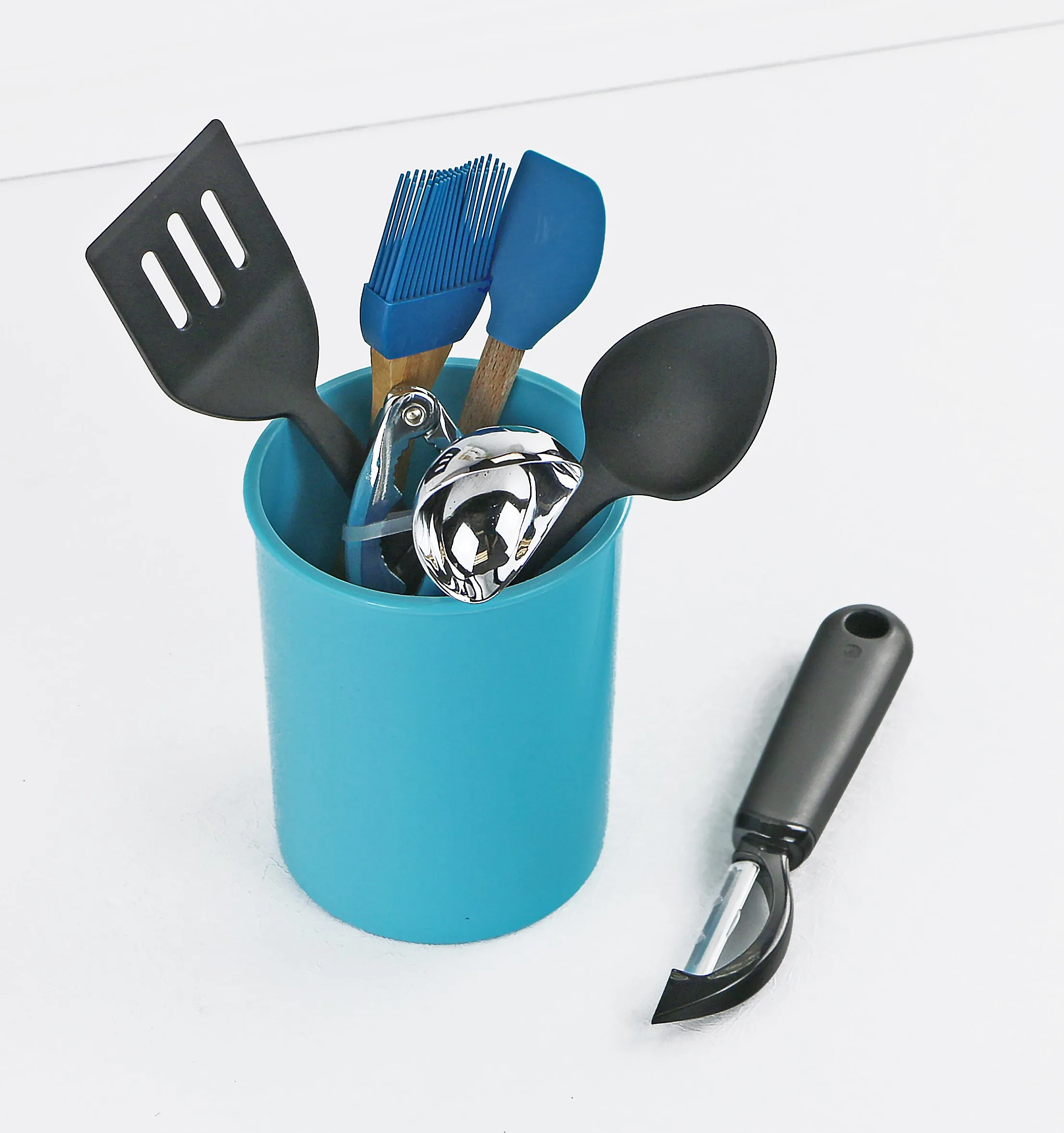 Mini Plastic Utensil Holder, Turquoise