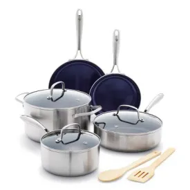 New - Blue Diamond 10pc Stainless Steel Clad Cookware Set Metallic Silver