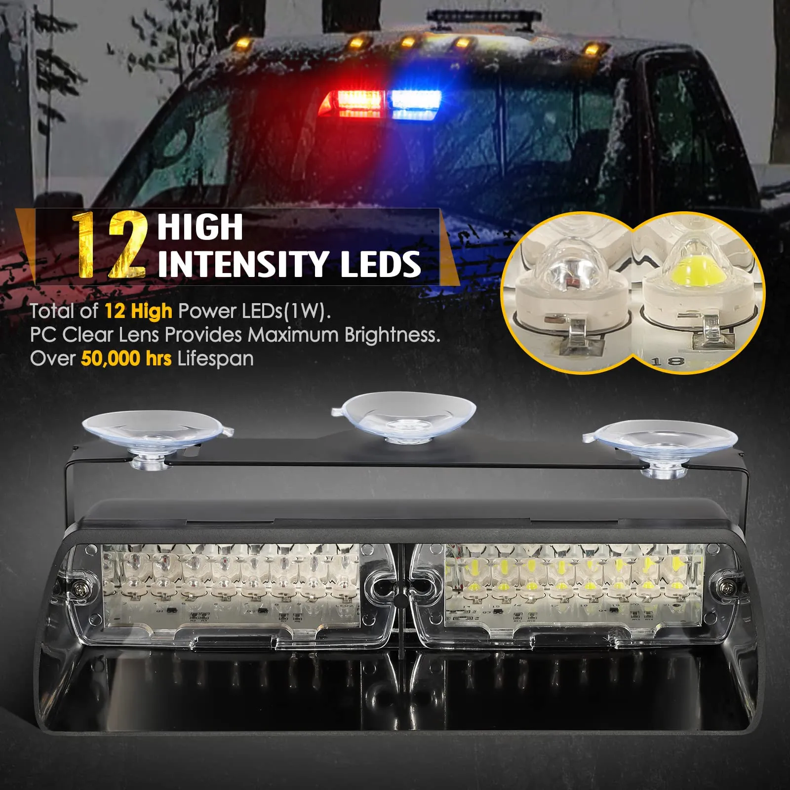 Partsam Red Blue LED Windshield Emergency Strobe Lights