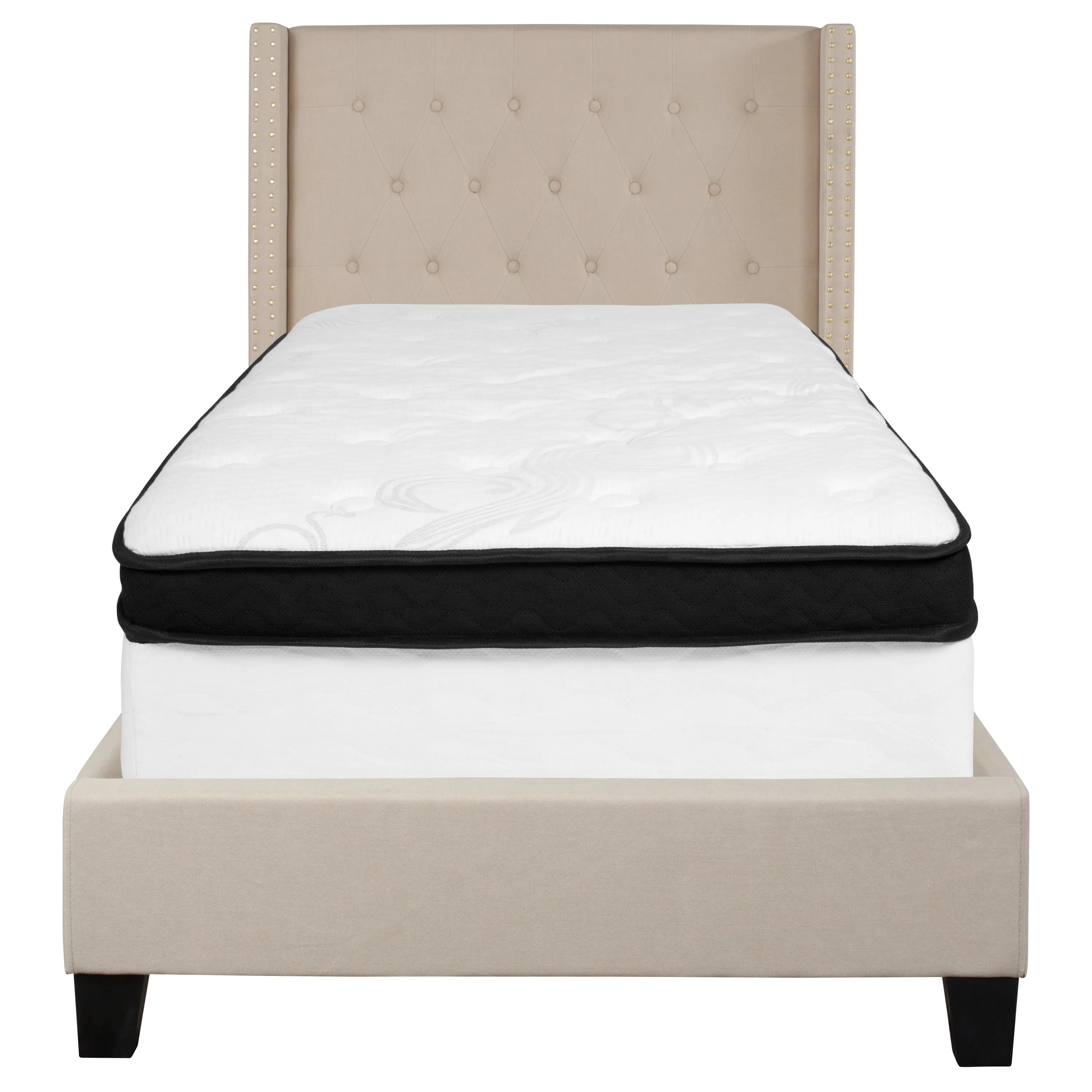 Twin Platform Bed Set-Beige HG-BMF-33-GG